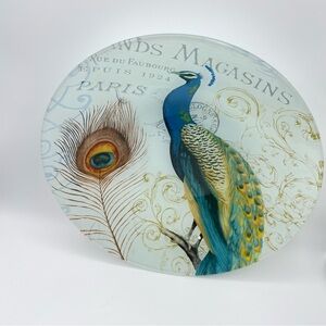 Peacock glass bowl, Prima Design, 12 inch, peacock decor , Vintage
